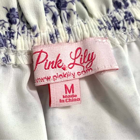 Pink Lily Romantic Blue Floral OffShoulder Ruched Maxi Dress Medium Cottagecore - Picture 12 of 14